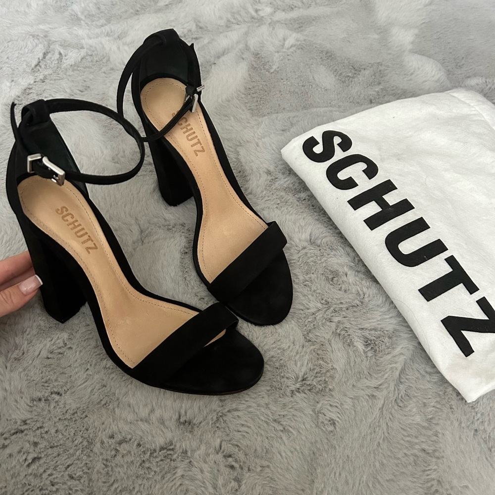 SCHUTZ Enida Sandal Black Suede Heels